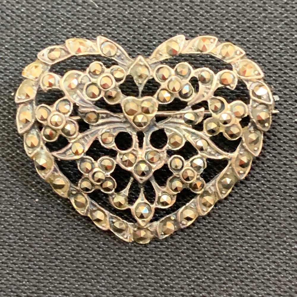 Sterling Silver Marcasite Heart Brooch